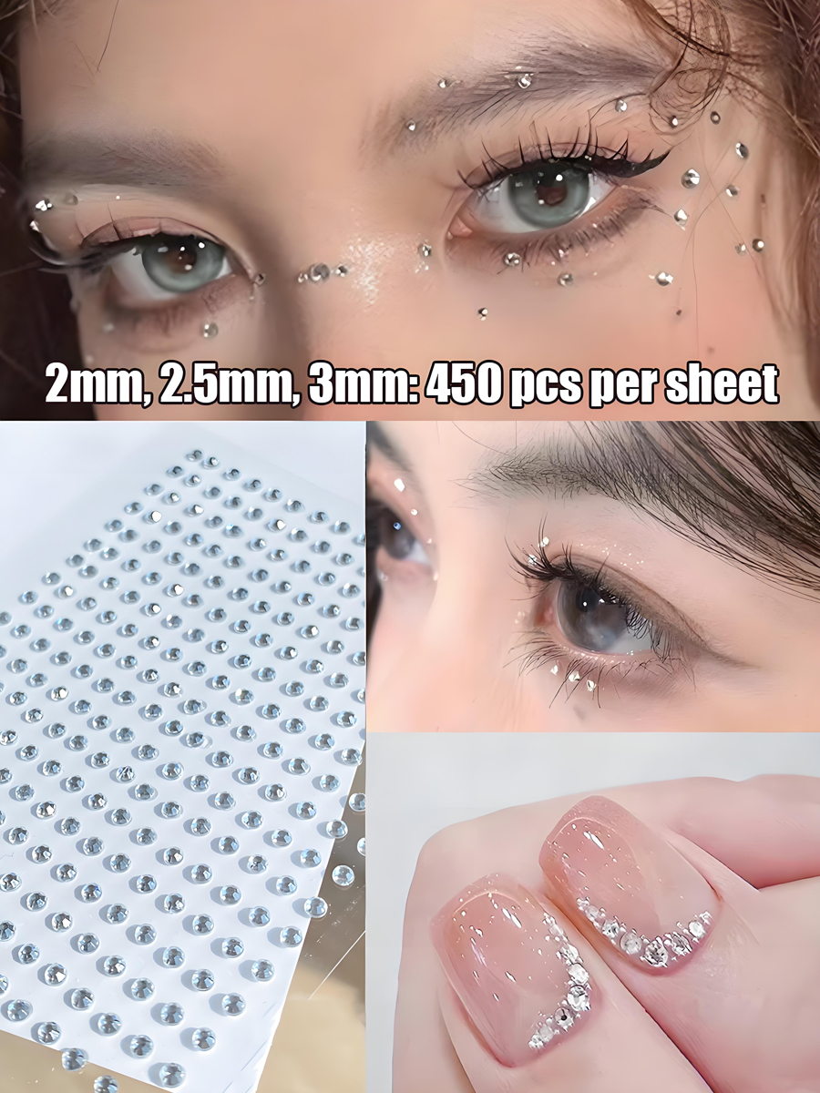 Beauty Gems Makeup - 1350pcs Self-Adhesive Rhinestone Stickers 3 Sheets