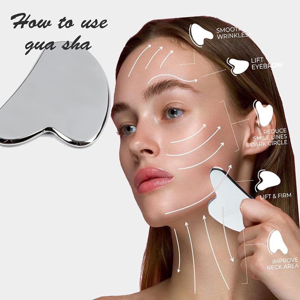 Beauty Makeup Foundation - Stainless steel scraper, heart-shaped massage board