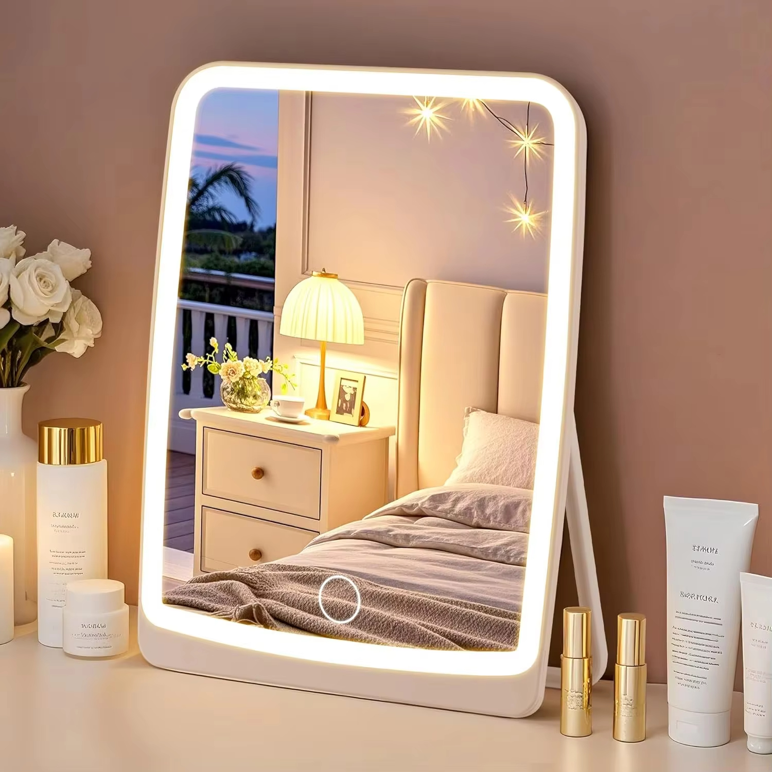 Beauty Makeup Fashion - LED Dimmable Makeup Mirror Portable Foldable