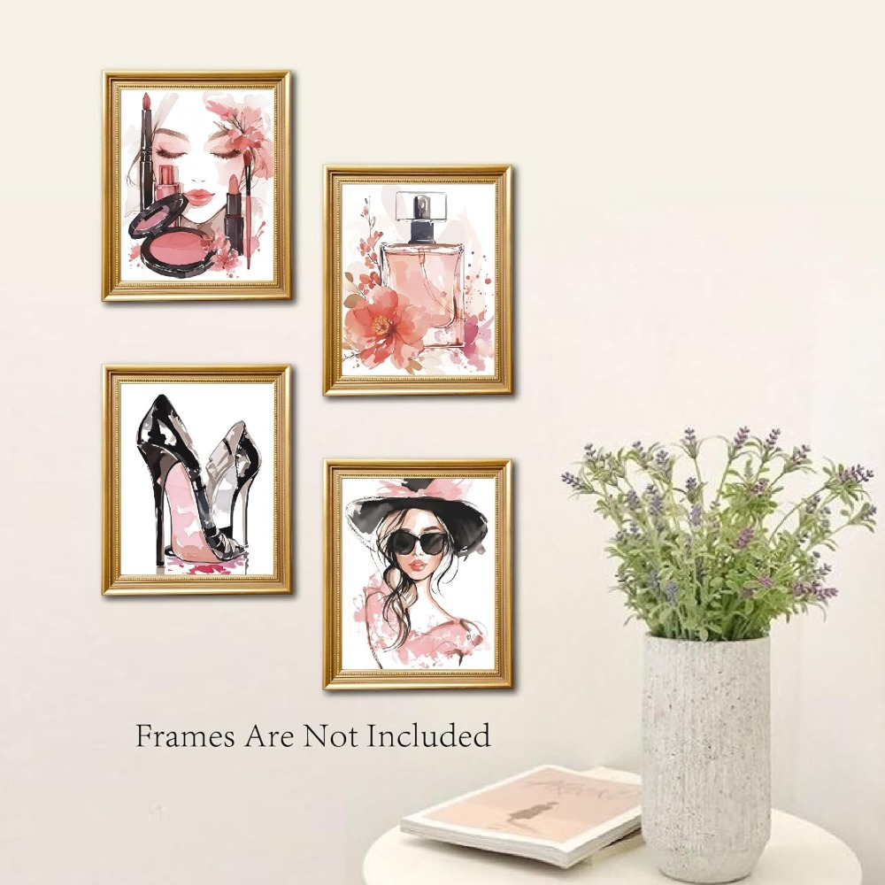 4Pcs Pink Makeup Wall Art Prin - Beauty Makeup Fashion のレビューと価格