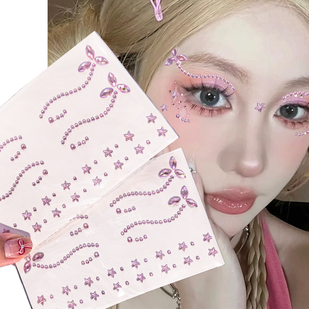 1pcs 3D Pink Stars Face Sticke - Beauty Gems Makeup のレビューと価格
