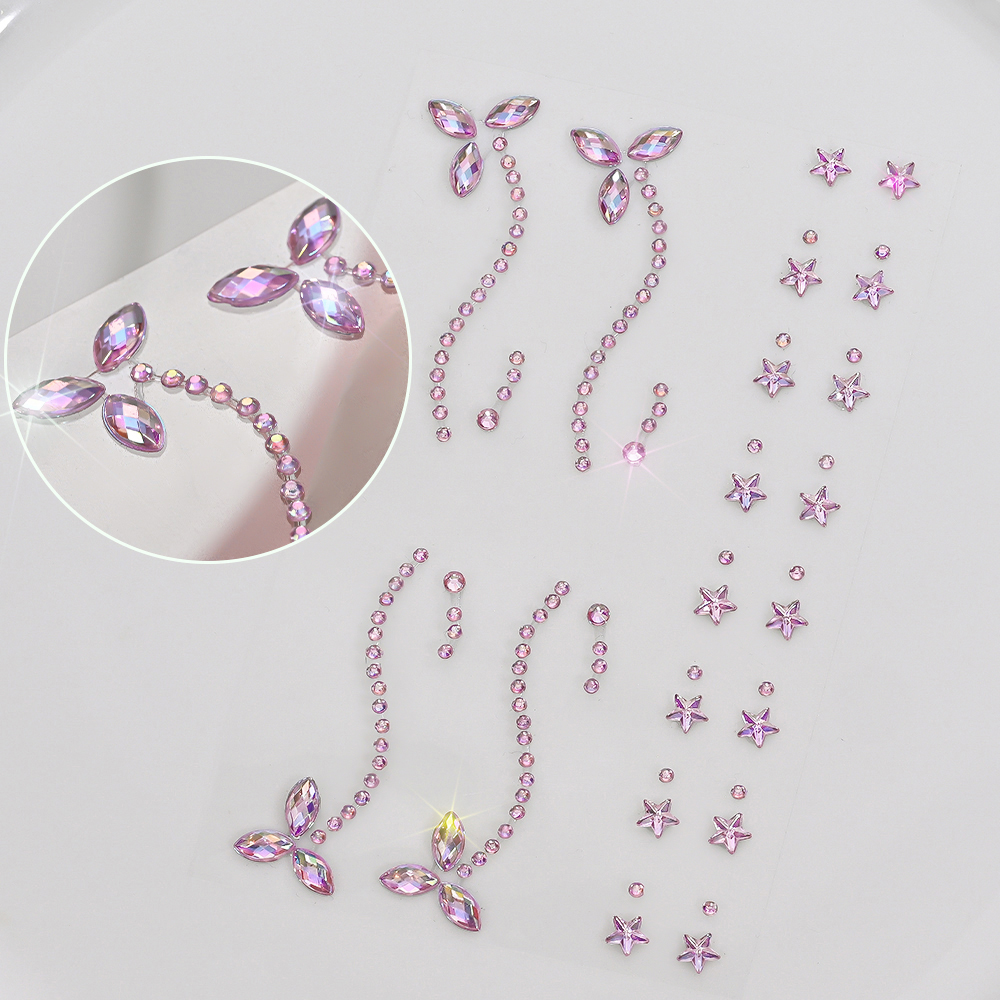 1pcs 3D Pink Stars Face Sticke - Beauty Gems Makeup のレビューと価格